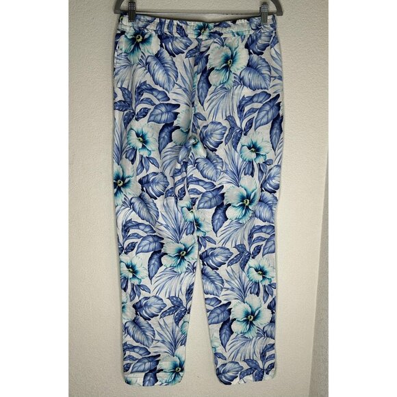 Tommy Bahama Pants Womens Small Blue Floral Linen Pull On Lounge Beach Resort - Picture 2 of 14